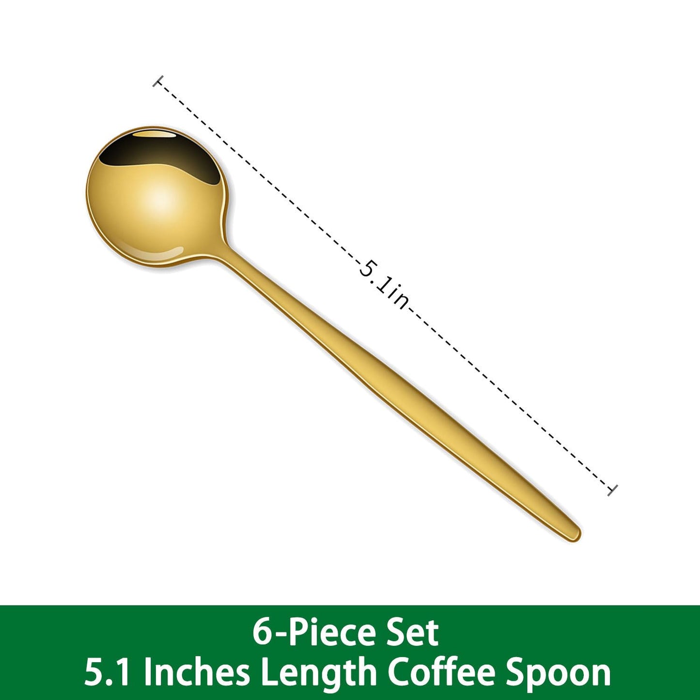 5.1 Inch Coffee & Tea Spoon,6 Pieces Gold Stainless Steel Teaspoon,Mini Spoons For Dessert And Coffee,Durable Demitasse Coffee Spoons For Dessert