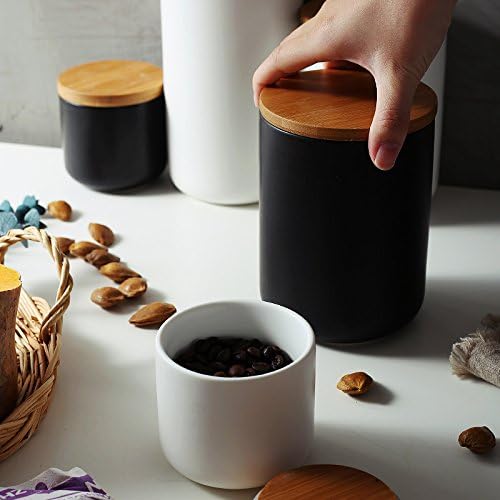 Food Storage Canister - Ceramic Kitchen Canisters with Airtight Bamboo Lid, 1000ml