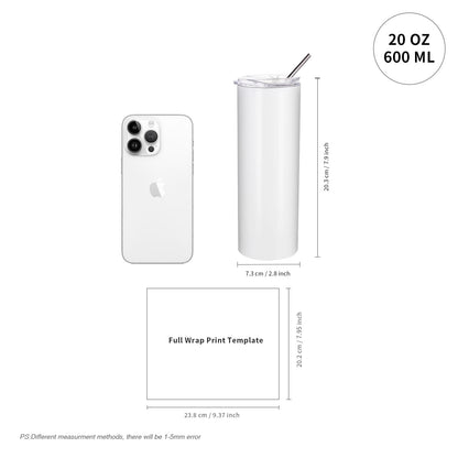 PYD Life 24 Pack Sublimation Tumblers Blanks Skinny 20 OZ White Straight Bulk Stainless Steel Cups with Metal Straw and Lid for Tumbler Heat Press Machine Sublimation Print
