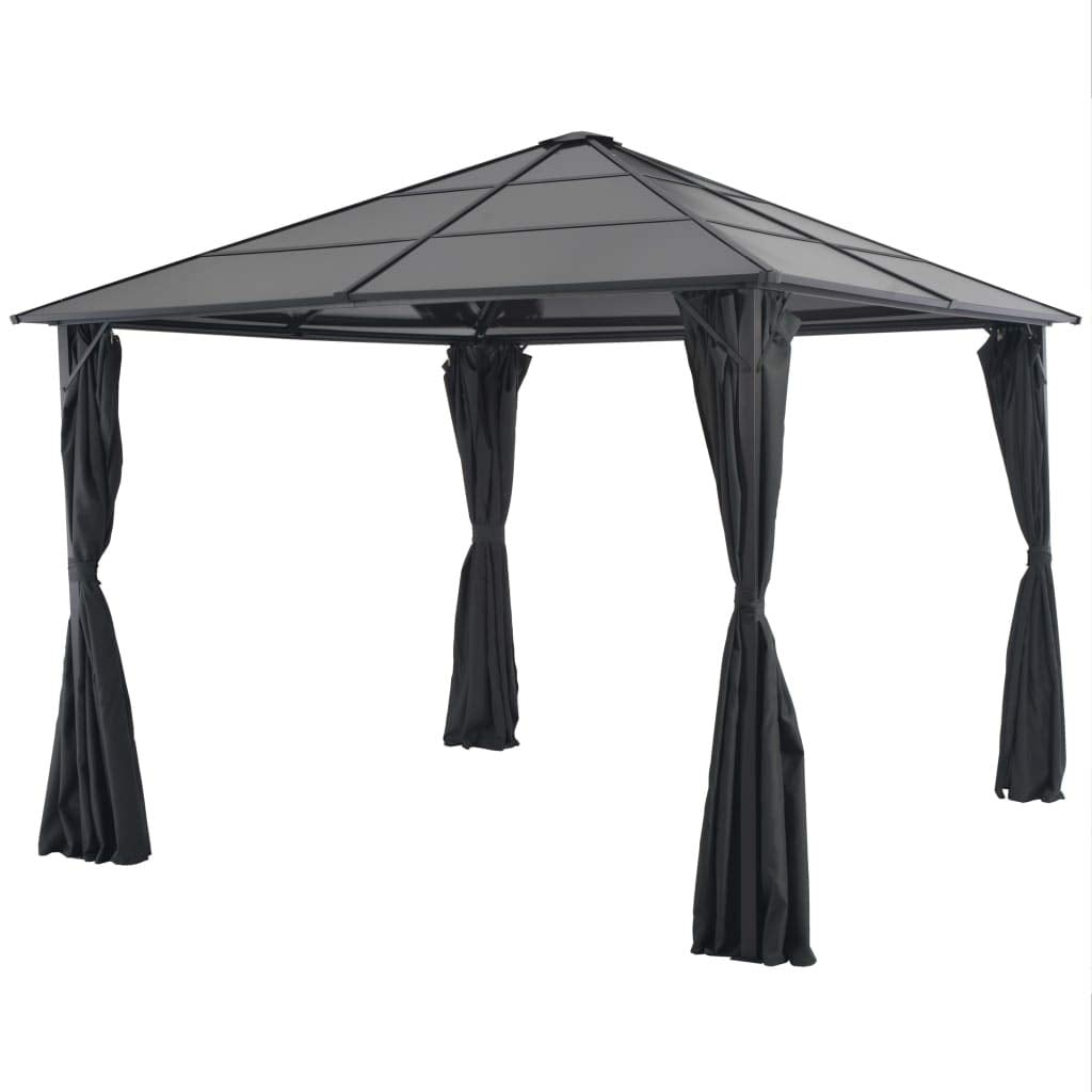 Outdoor Gazebo 9.8'x9.8' Hardtop Canopy Pavilion with Protective Curtains, Aluminum and Steel Frame for Backyard Patio Garden Lawn Events