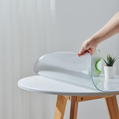 12 Inch 1.5mm Frosted Round Table Cover Protector, Thick Plastic Desk Protector Mat, Round Waterproof PVC Desk Cover