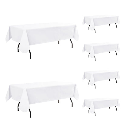 Enjoyidea Vinyl Tablecloth with Flannel Backing-6 Pack White 60x102 Inch Outdoor Waterproof Rectangle 6 Foot Plastic Table Cloths Sheets-Wipeable Heavy Duty Oilcloth for Picnic Party Camping Dining