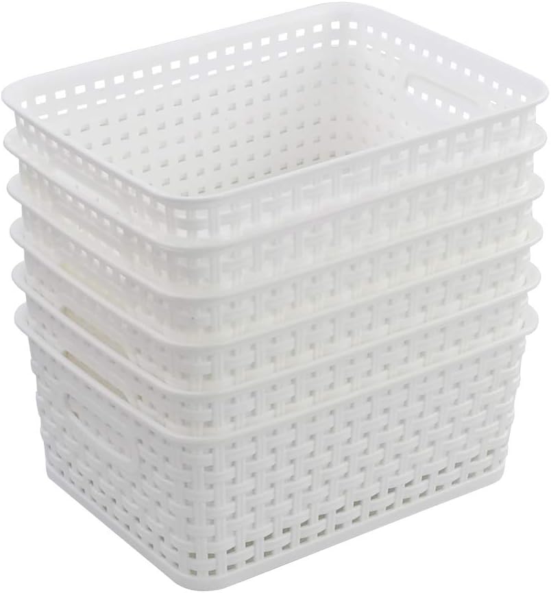 Farmoon 6 Packs White Plastic Organizing Basket - Small Pantry Storage Baskets