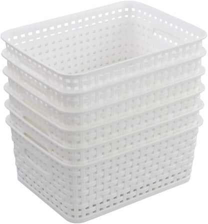 Farmoon 6 Packs White Plastic Organizing Basket - Small Pantry Storage Baskets