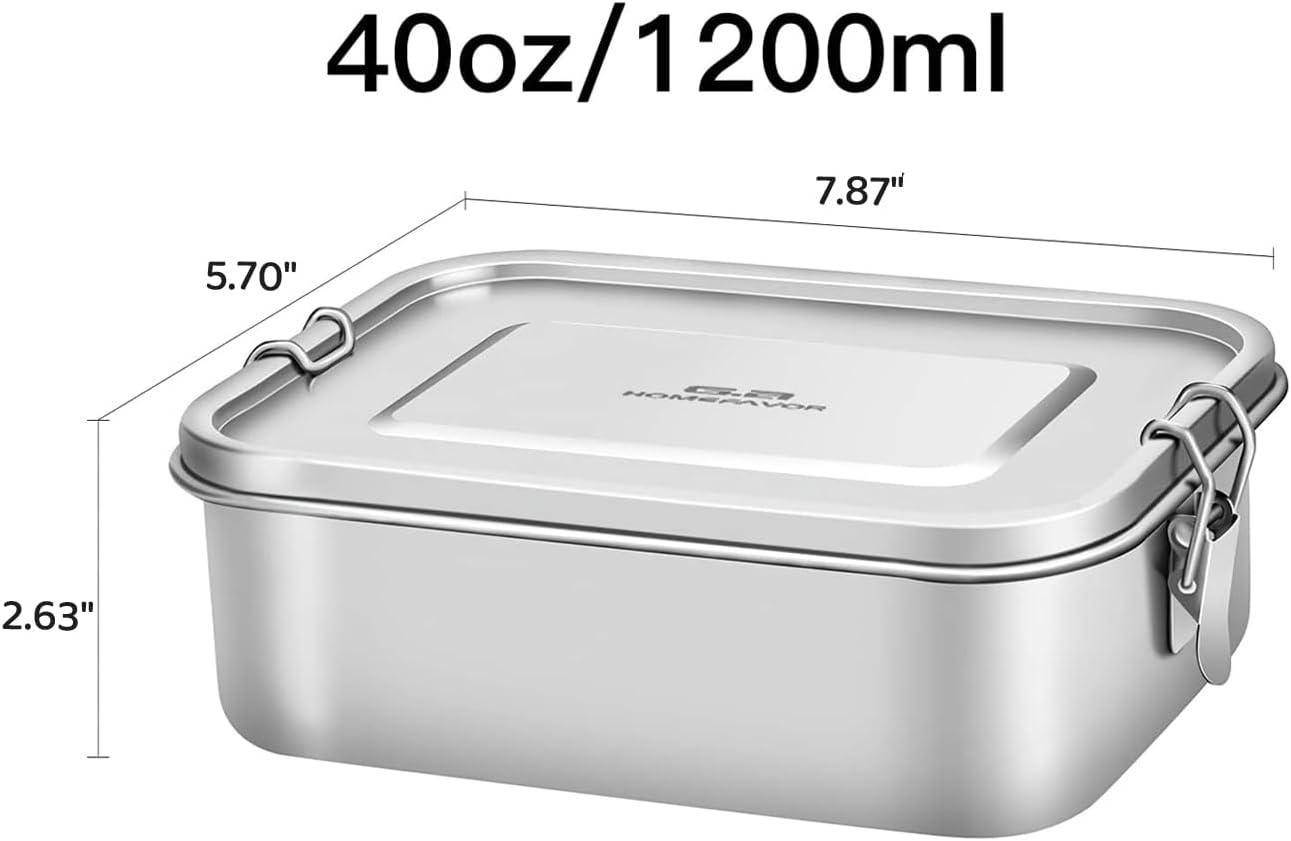G.a HOMEFAVOR Stainless Steel Bento Lunch Box - 1200 ml/40 oz Large Leak Proof Lightweight Container for Sandwich,