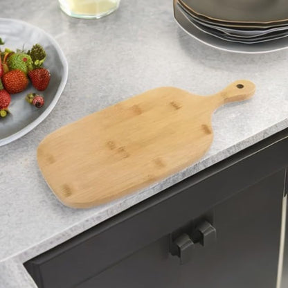 Bamboo Cutting Board for Pizza, Fruit, Meat, Cheese Platter, 15.4 x 7.3 Inch with Handle