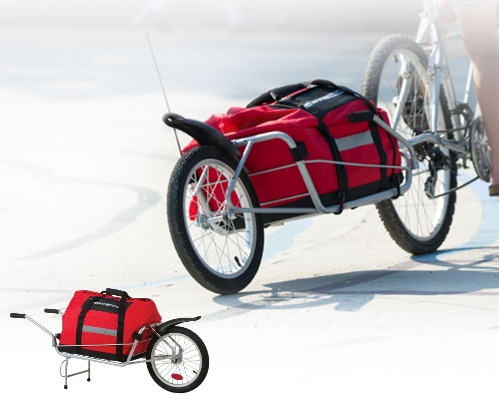 Maya Cycle One-Wheel Bicycle Cargo Trailer with Kickstand – Converts to Wheelbarrow, Includes Bag, Fits 18" to 700c Bikes