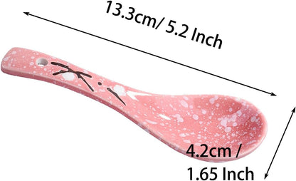 Japanese Soup Spoons Set of 5 - Pink Ceramic Spoons for Soup, Ramen, Pho, Gravy, and Dumplings