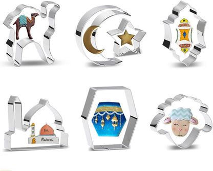 Aprildecember Ramadan and Eid Cookie Cutter Set of 7 - Includes Mosque, Lantern, Moon, Star, Kaba, Sheep Head, Camel