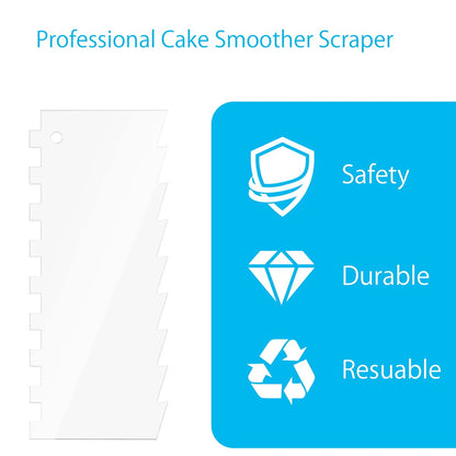 Cake Scraper 6 Pieces Clear Acrylic Icing Smoother Decorating Comb Scrapers Set, Pastry Cutter for Mousse Butter Cream Decoration, 11 Patterns Different Stripes for Cakes Edges, Kitchen Baking Tool