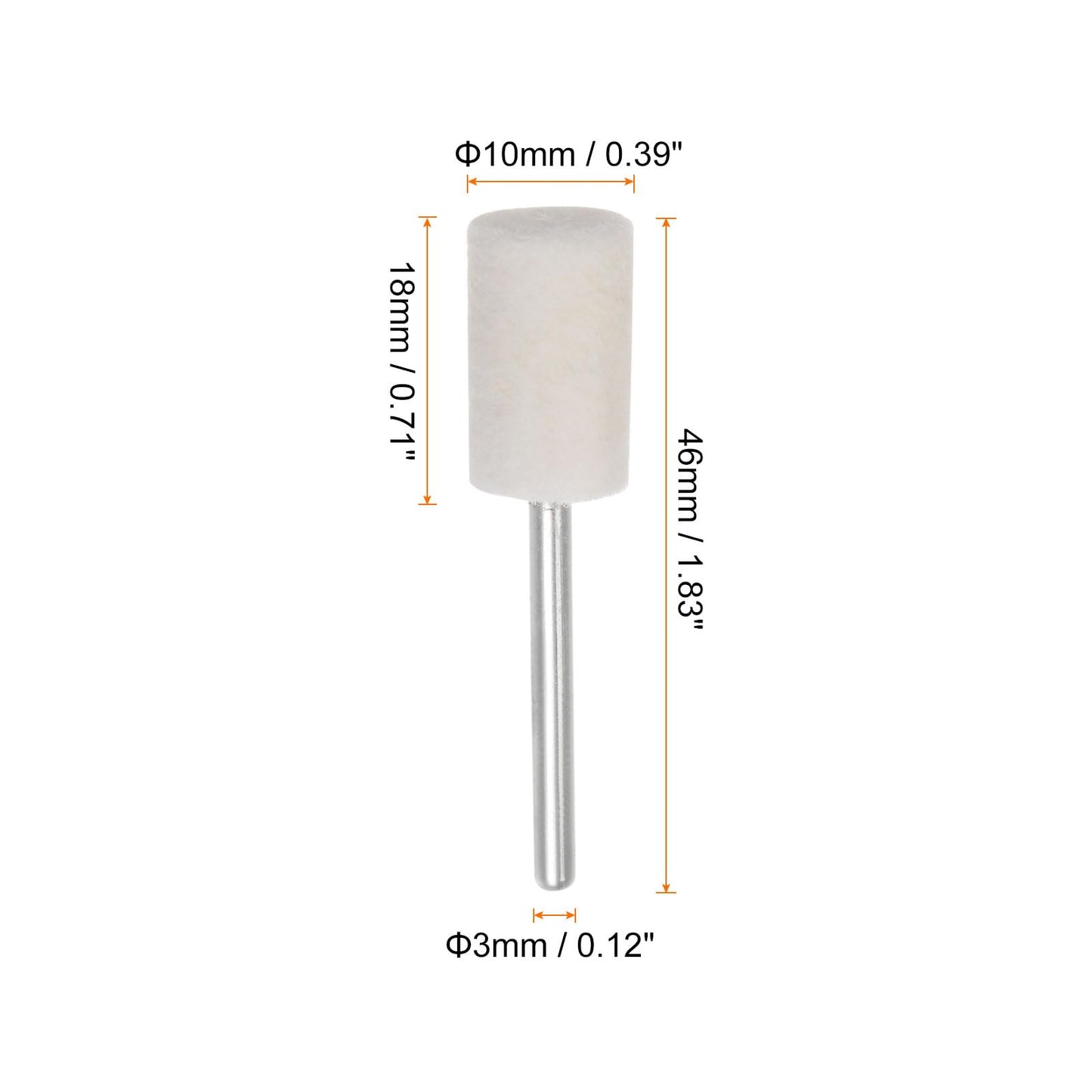 HARFINGTON 40pcs Wool Felt Mounted Mandrel Points 10mm Head 1/8 Inch Shank Cylinder Polishing Bits Burrs Felt Polishing Buffing Wheel for Rotary Tool