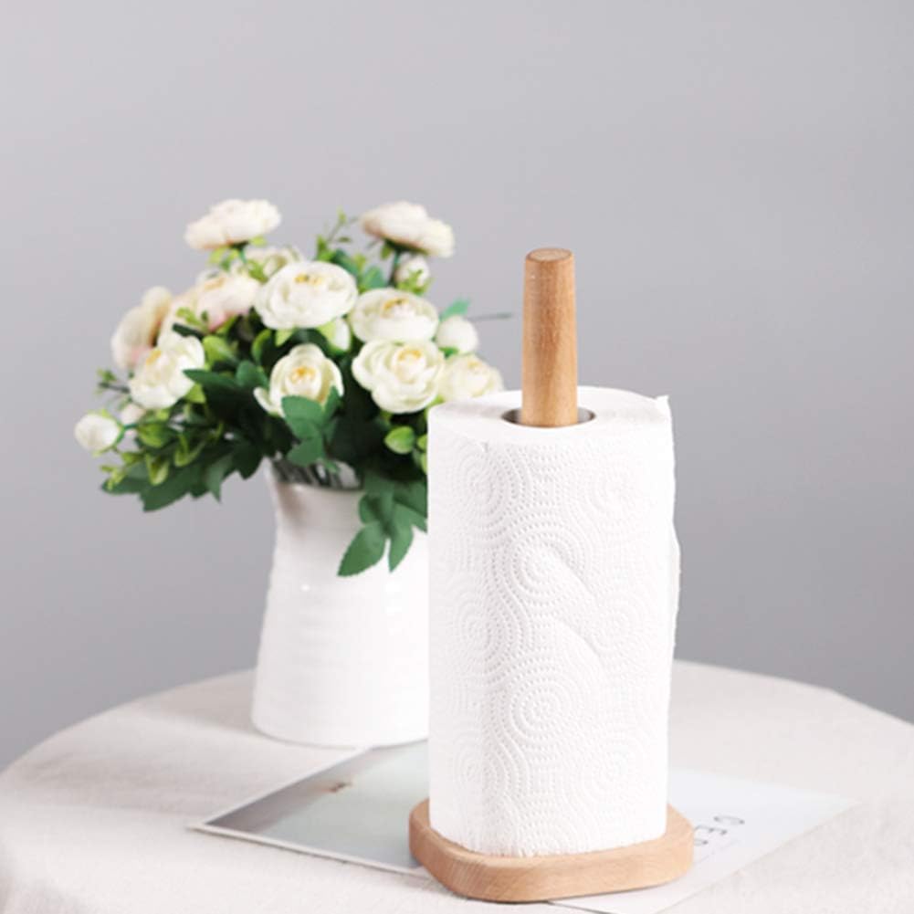 UHBGT Paper Towel Holder - Kitchen Paper Hanger Rack, Bathroom Towel Roll Stand Organizer for Countertop, Wooden Paper