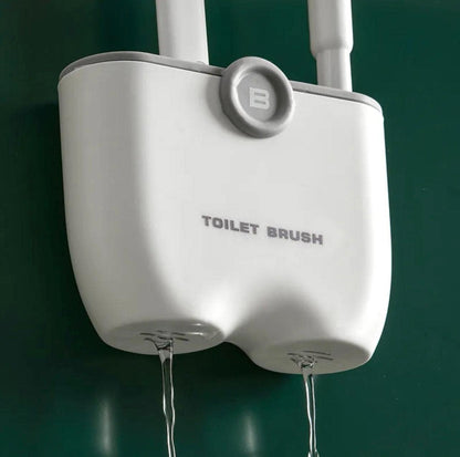 Toilet Bowl Brush and Holder Set with 2 Types of Brushes, Rubber & Silicone, Wall Mount Holder, Gray
