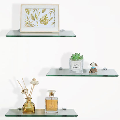 12Inch Set 3, SAYAYO Glass Floating Shelves for Wall, Tempered Glass Shelves for Bathroom, Living Room, Bedroom