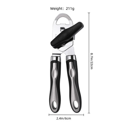 Manual Can Opener, Effortless Operation, Remove Lid with Magnet, 3 in 1 Bottle Opener & Milk Powder Opener, Soft Grip Handles, Easy to Turn, Heavy Duty Can Openers for Seniors - Black
