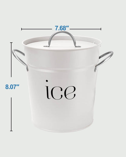 3Qt White Galvanized Ice Bucket with Lid, Scoop & Handles - Ideal for Cocktails, Parties, BBQs, Wine & Champagne. Double-Layer Insulated Outer & Galvanized Inner Layer, Perfect for Home & Outdoor Use