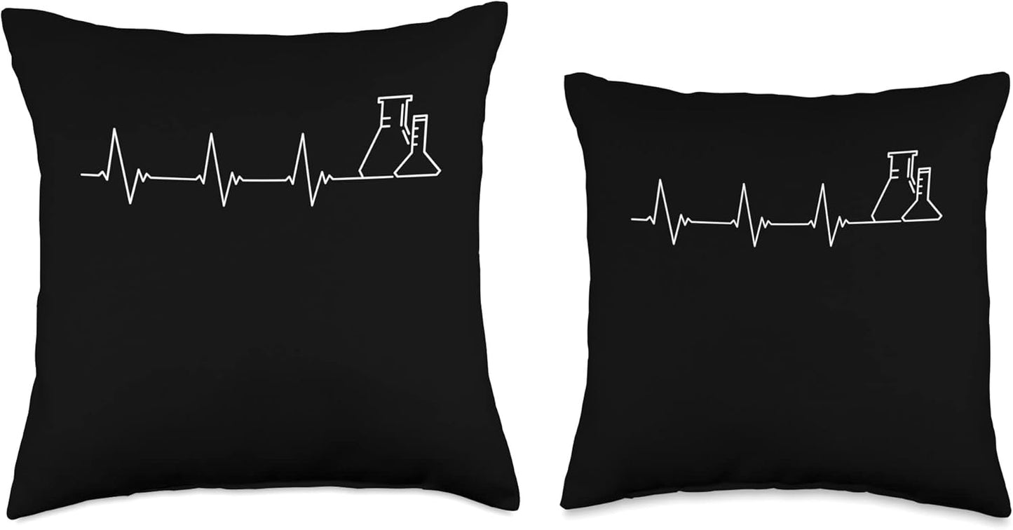 Chemistry Lab Equipment Heartbeat-Biology Teacher Student Throw Pillow, 16x16, Multicolor