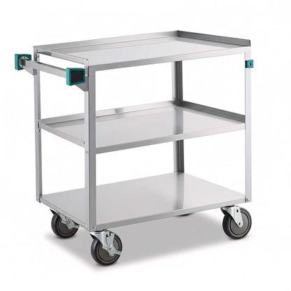 19" x 30.5" Commercial Stainless Steel Utility Cart NSF - Three Shelf Rolling Service Cart with Handle and 5" Casters - 300 lb Capacity, Rolling Cart for Warehouse and Restaurant