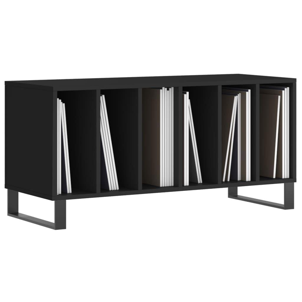 Vinyl Record Storage Cabinet with Iron Legs, Mid-Century Modern Media Console for Living Room, Matte Black Engineered Wood Record Player Stand, 39.4x15.0x18.9 Inches