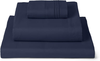 Mellanni Twin Sheets Set - 3 PC Hotel Luxury Bedding | Extra Soft, Cooling, Wrinkle-Resistant (Navy Blue)