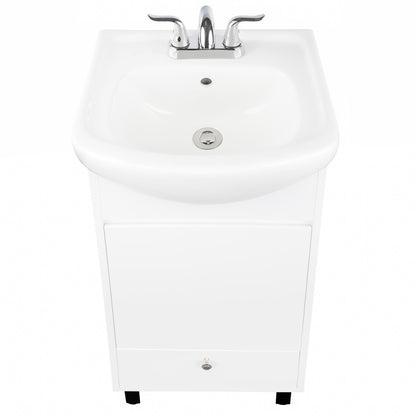 Fine Fixtures Petite 18 Inch Bathroom Vanity with Sink, Small Freestanding Bathroom Cabinet, Space-Saving Vanity Sink Combo Design, Dual Storage, Satin White