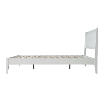 Queen Size Solid Wood Platform Bed Frame with Headboard and Footboard, Noise-Free & Anti-Slip Design, Center Metal Legs, 12 Heavy-Duty Slats, No Box Spring Needed, Pure White Finish, OLQ-39