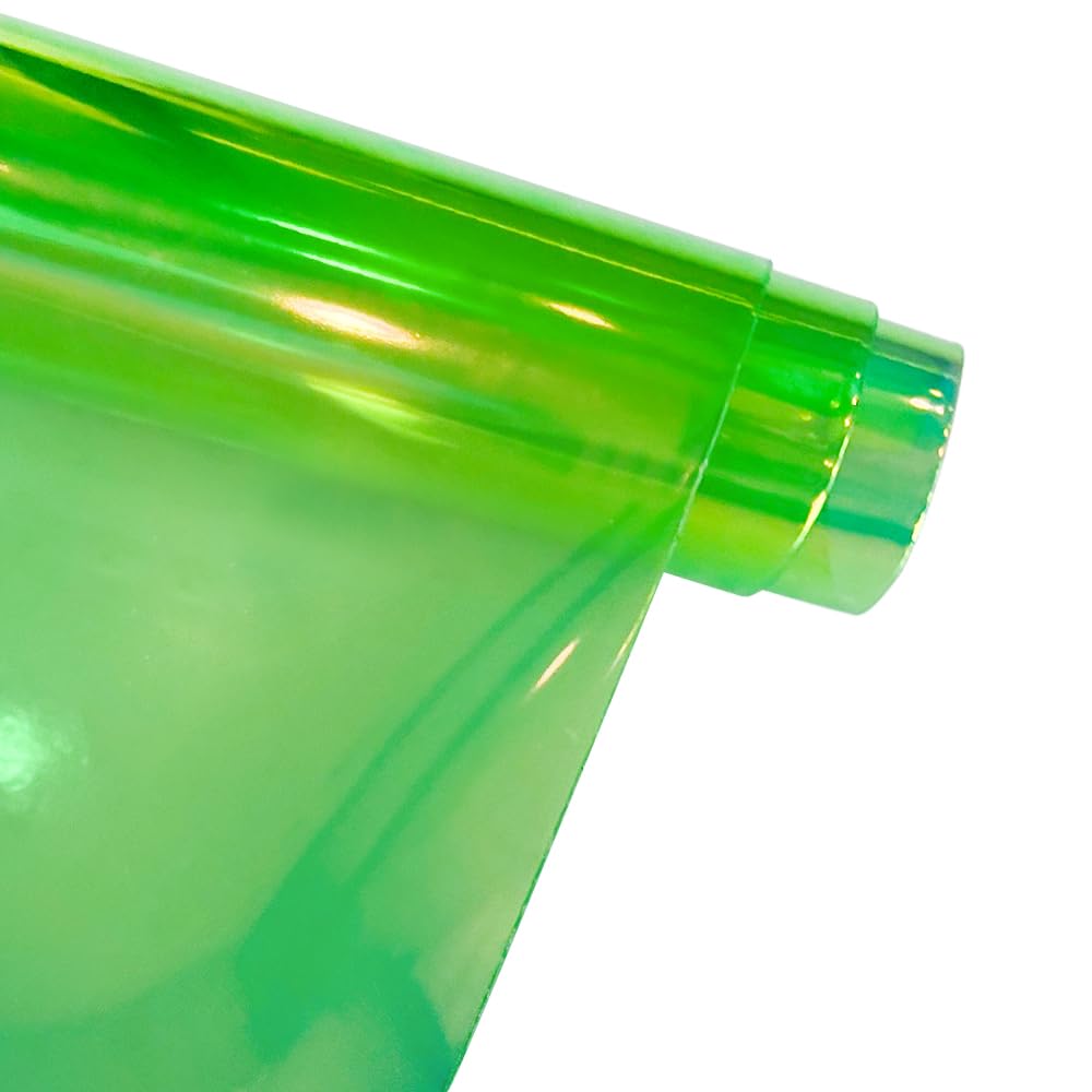 ONEART | 30 Gauge Holographic Clear Vinyl Roll, 12" x 54" Waterproof Iridescent Transparent TPU Jelly Plastic Fabric for DIY Crafts-Green