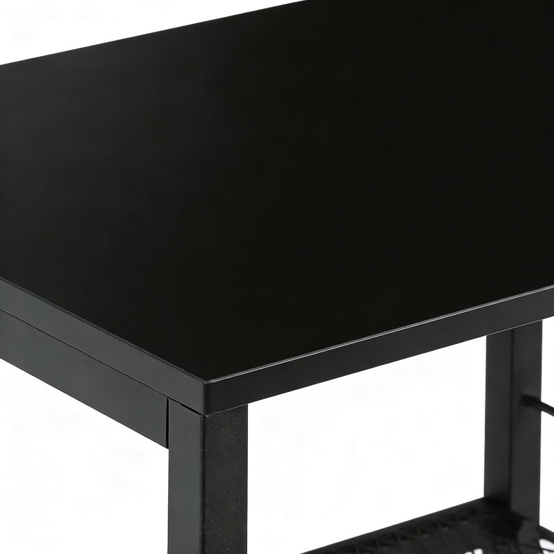 MOOACE 3 Tier End Table with Wheel, Rolling Storage Shelf Side Table Nightstand for Bedroom Kitchen Living Room Office, Stable Metal Frame and Wood Top, Black