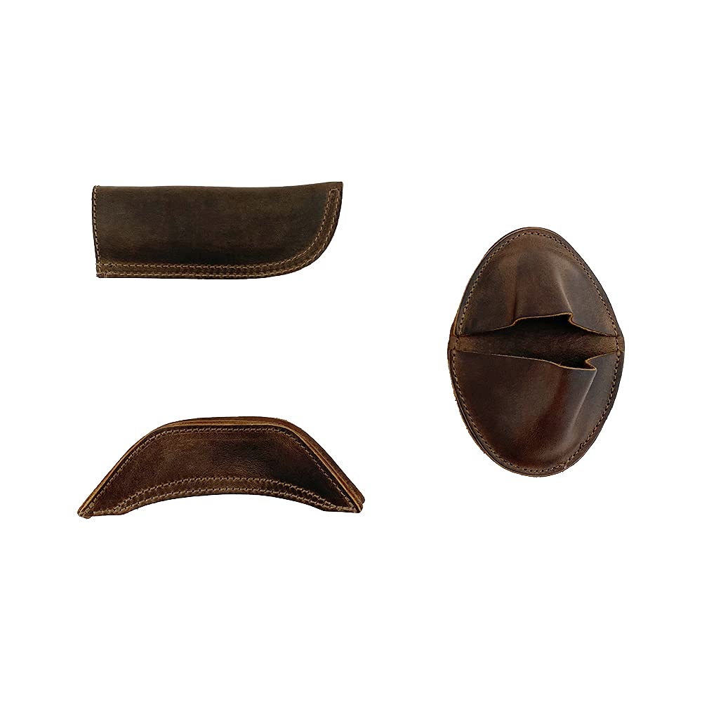 Hide & Drink, Set of 3 Rustic Hot Handle Holders, Panhandle, Side Kick & Grip Mitt, Assist Grip for Cast Iron Skillets & Pans, Full Grain Leather, Handmade, Bourbon Brown