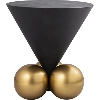 Meridian Furniture 265-E Naples Collection Modern | Contemporary Round End Table with Grey Textured Cement Table Top and a Brushed Brass Base, 20" W x 20" D x 21" H
