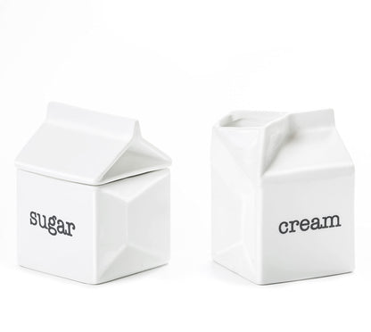 Ceramic Sugar and Creamer Set, Milk Carton Shaped White Cream Jug and Sugar Bowl with lid