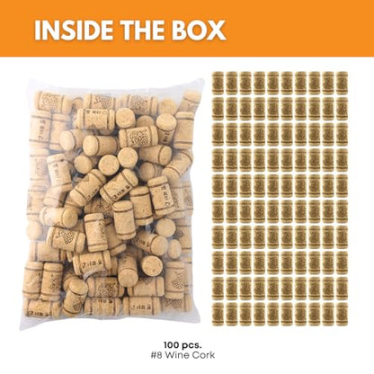 FastRack Bag of 100, #8 Straight Wine Corks for Wine Bottles | 1.73" x 0.87" (44 mm x 22 mm) Beige | Bottle Stoppers | Replacement Corks for Bottles – Reliable Fit and Consistent Seal
