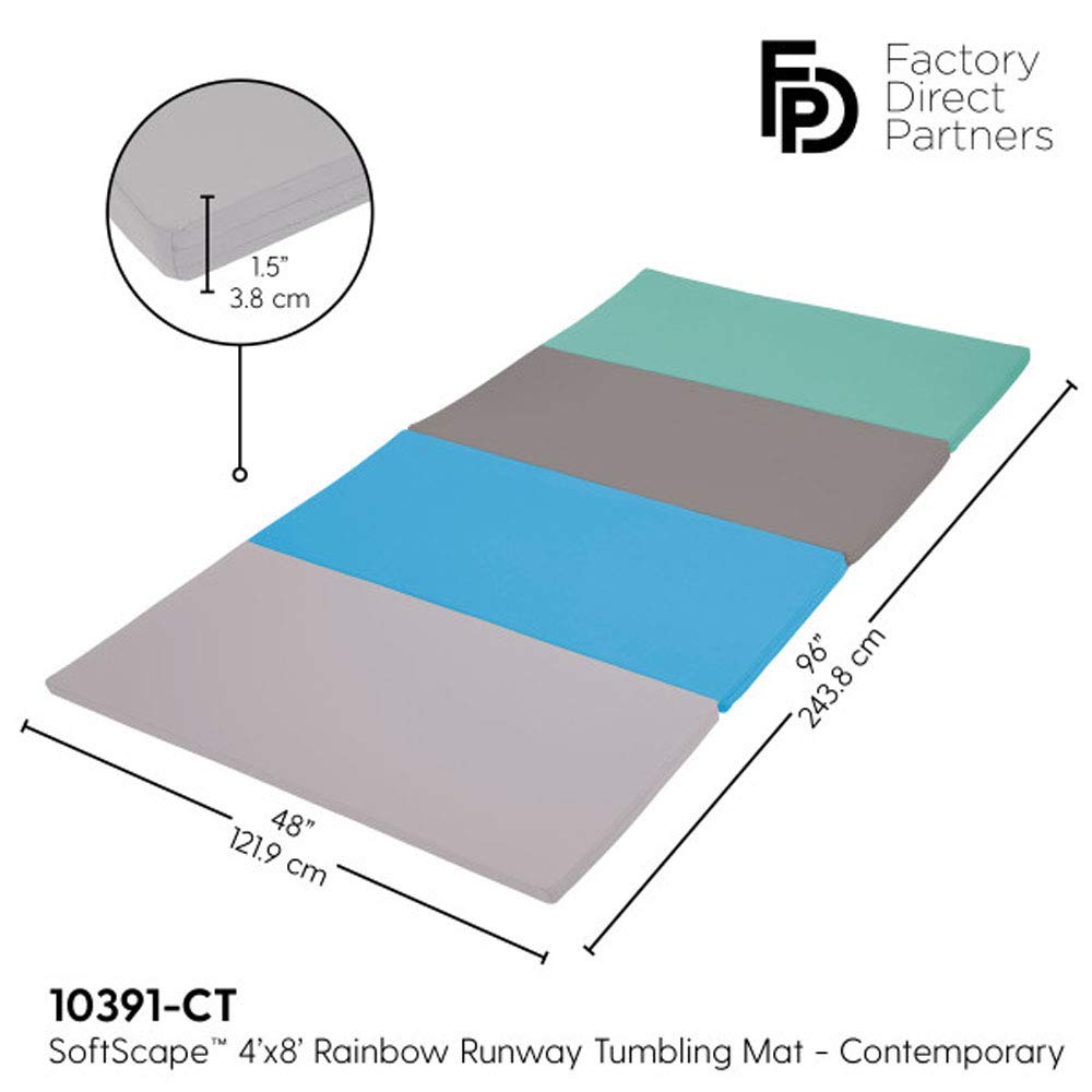 FDP SoftScape 4ft x 8ft Runway Tumbling Mat - Soft, Sturdy Foam, 3-Fold Exercise Mat Safe Indoor Active Play, Gymnastics Practice, Training, Stretching for Kids - Contemporary
