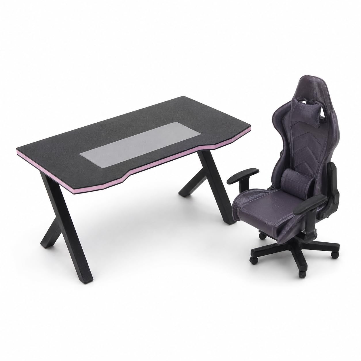 LUOZZY 2 Pcs 1:12 Scale Miniature Dollhouse Gaming Desk and Chair Furniture Model for Scene Decorations