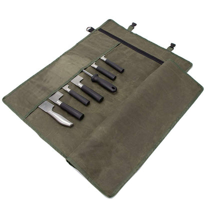 Chef’s Knife Roll Bag,Waxed Canvas Knife Cultery Carrier,Portable Chef Knife Cases,Knife Pouch Holders With 10 Slots Plus 1 Zipper Pockets Can Hold Home Kitchen Knife Tools Up To 18.8”