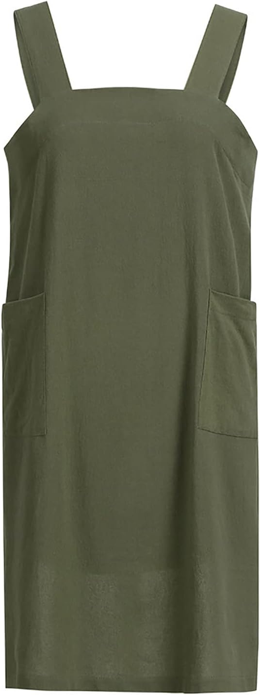 ZQFFB Pinafore Cross Back Apron for Women with Pockets - Japanese Smock for Work, Gardening, Cooking