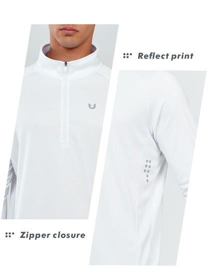 NORTHYARD Men's Running Shirt Long Sleeve Quarter Zip Pullover Moisture Wicking Quick Dry Athletic Workout Shirts White-XL