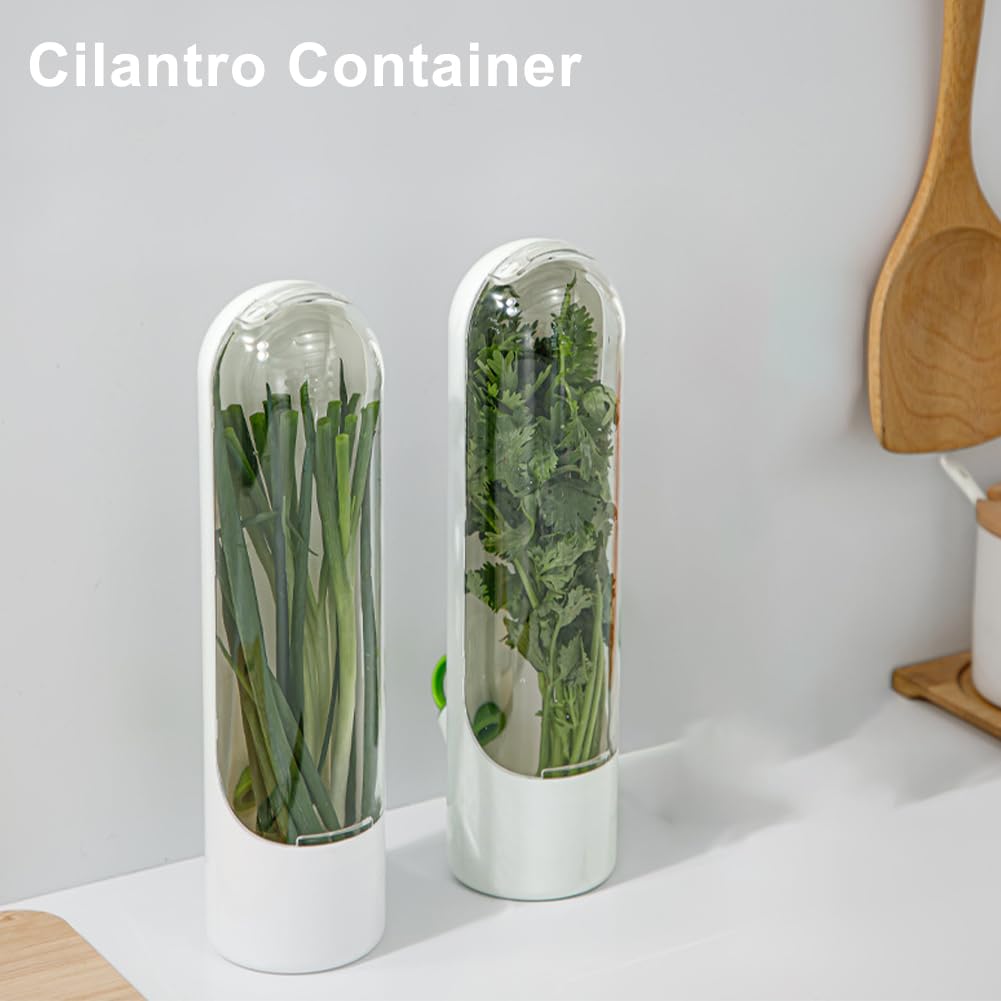 Ovrimelle 2 Pack Herb Keeper Container for Refrigerator, Clear Storage Bottle Fresh Storage Container for Cilantro Parsley Mint, Fresh Produce Saver, Extends Freshness for 2-3 Weeks