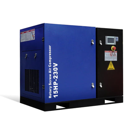 15HP Rotary Screw Air Compressor, 56 CFM, 125PSI, 230V 3PHASE 60HZ, Fixed Speed Compressor, Industrial-Grade, Heavy Duty Air Compressed System