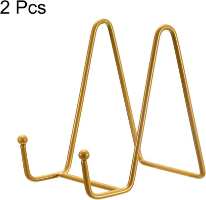 uxcell 2Pcs 4.3 Inch Iron Plate Stand for Display, Decorative Easel Holder for Picture Photo Book, Gold