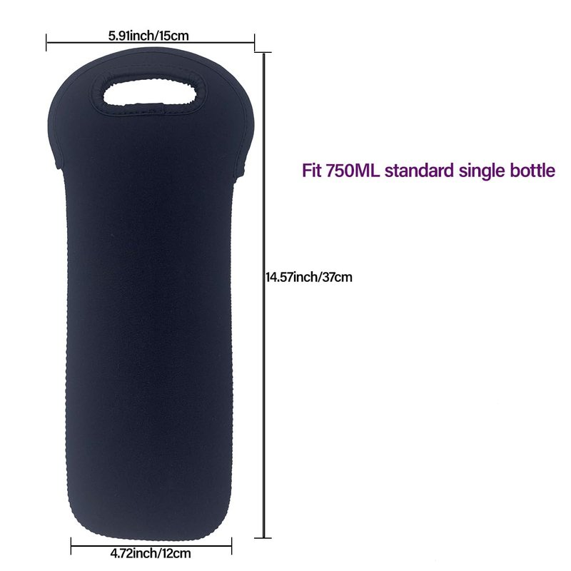 Neoprene Wine Bottle Carry Tote, Wine Bottle Bag for Wine Beer Water Bottles, Wine Cooler Bag, Black