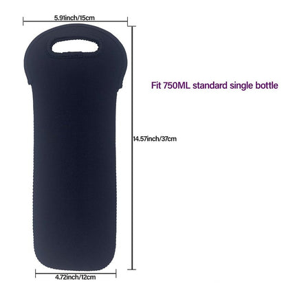 Neoprene Wine Bottle Carry Tote, Wine Bottle Bag for Wine Beer Water Bottles, Wine Cooler Bag, Black