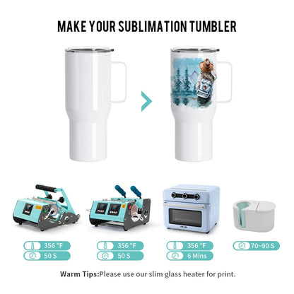 PYD Life Sublimation Tumblers Blanks with Handle 25 OZ Coffee Travel Car Stainless Steel Mugs Cups with Leakproof Lid for Mug Tumbler Heat Press Sublimation Oven Printing 4 Pack