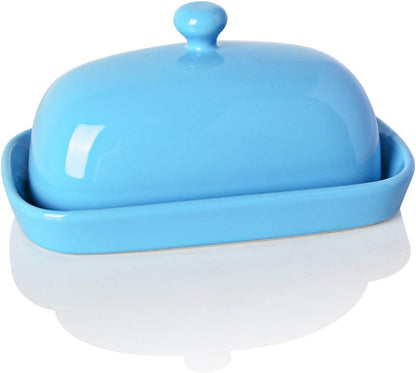 Sweejar Ceramic Butter Dish with Lid for Countertop, Porcelain Butter Keeper for East/West Coast Butter (Steel Blue)