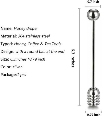 304 Set, 6.3 Inch 1 Pack 1 NiceGo Honey Dipper. Premium Stainless Steel Honey Dipper Kitchen Stirrer, Deep-Groove