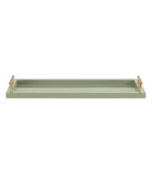 Kate and Laurel Halsey Rectangle Decorative Narrow Tray with Gold Metal Handles; 24 x 10; Green and Gold; Modern Glam Slim Serving Tray with Handles for Living Room Decor
