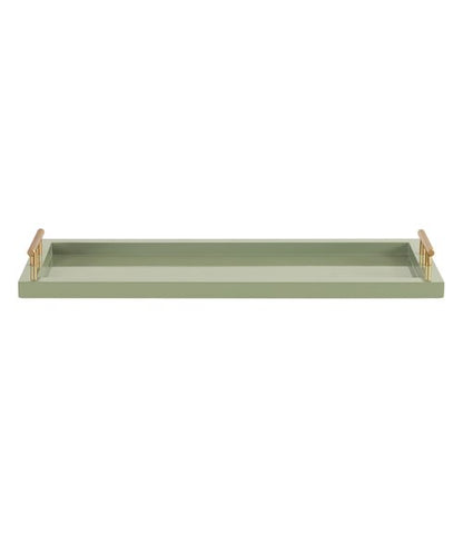 Kate and Laurel Halsey Rectangle Decorative Narrow Tray with Gold Metal Handles; 24 x 10; Green and Gold; Modern Glam Slim Serving Tray with Handles for Living Room Decor