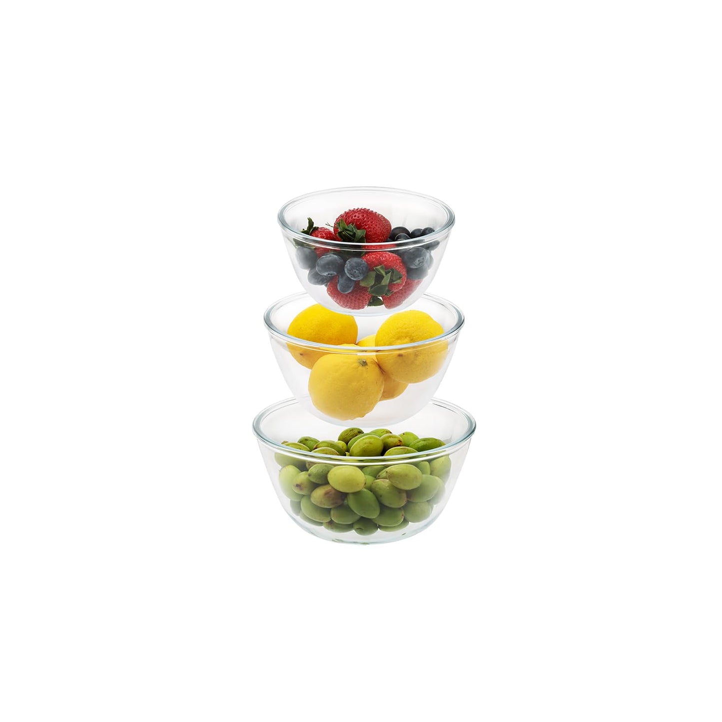 Cuiselect 3pc Glass Mixing Bowls Sets (1.64QT, 1.16QT, 0.85QT), Nesting Mixing Bowls for Cooking Prep, Baking, Storage, Large Salad Bowls Sets-Dishwasher Microwave Freezer Safe