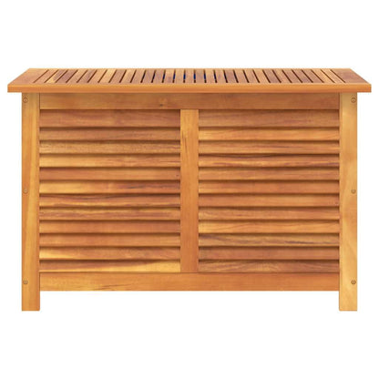 RCODSSK Solid Wood Acacia Patio Storage Box with Louver, 35.4x19.7x22 Inches, Waterproof Bag for Cushions, Outdoor Side Table and Storage