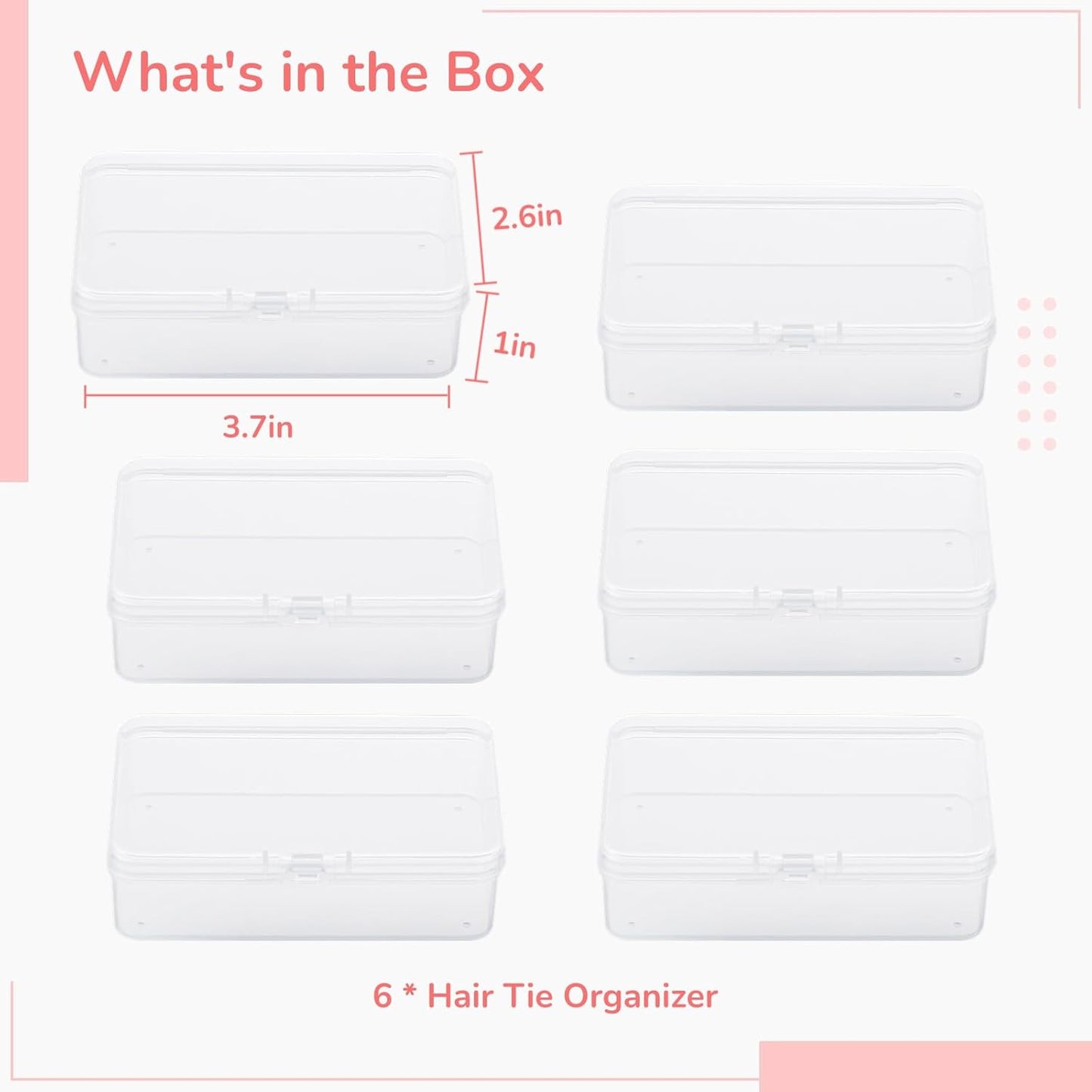 BATTIPAW 6PCS Hair Tie Organizer, Transparent Mini Storage Box, Clear Plastic Container for Home & Office